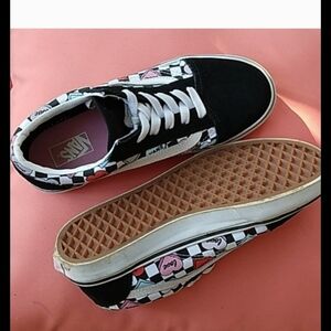Vans Black&White Checkered Hearts Sneakers with Pink Accents
